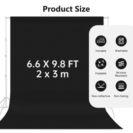 YZNT 2x3m Black Photo Backdrop, 100% Polyester Photo Backdrop Washable with 4 Clamps & 4 Side Clips, Photography Backdrop Ideal for Live Streaming, Portrait Shooting, Product Photography, and Video