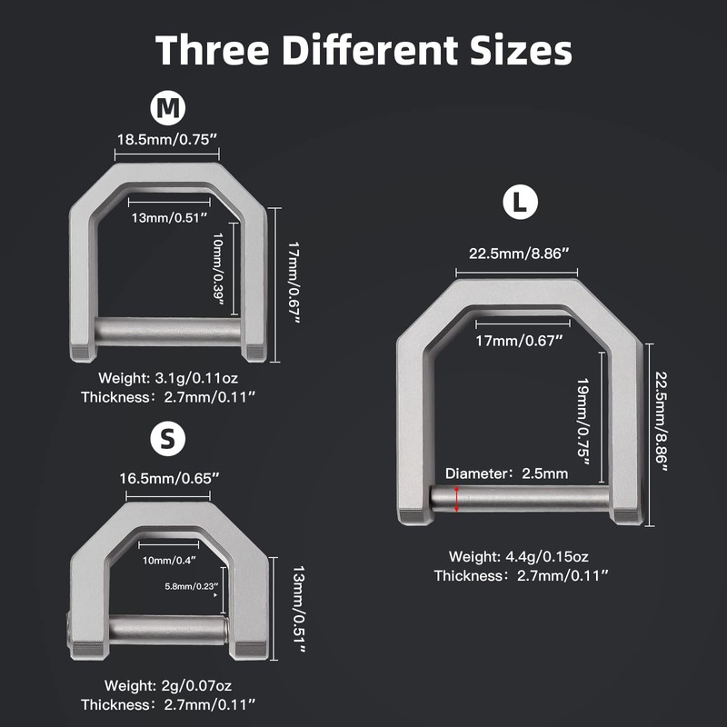 Titanium D-Ring Key Holder with Screw Crossbar, Black, Easy Install