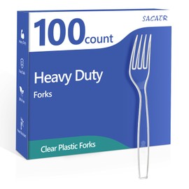 SACATR 100 Count Disposable Plastic Forks,Heavy Duty Plastic Forks, Clear Plastic Silverware, BPA-Free, Heat Resistant, Suitable for Parties, Events and Everyday Use