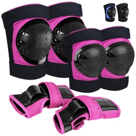 iMoebel Protector Pad Set, 6-in-1 Inline Protector Set, Children's Protective Equipment, Adjustable Knee Pads, Elbow Pads, Wrist Guards for Skating, Driving, Scooter, Skateboard, Pink, L