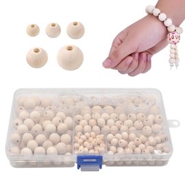 300PCS Wooden Beads for Crafts,Wooden Beads for Crafting with Hole 6-14mm Small Wood Bead for Crafting Crafts Decoration DIY Jewelry Making Beads Threading Beads with Storage Box