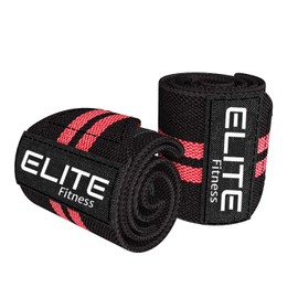 Elite Fitness Muñequeras de Soporte con Sujetador de Pulgar (PAR), muñequeras para Gimnasio y Levantamiento de Pesas,Brinda Soporte para la muñeca, para Hombres y Mujeres (Negro con Rojo)