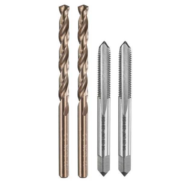 uxcell タップ＆ドリルビットセット 2個 1/4-28 UN F ストレートフルートスレッドスクリュータップ＆2個 5.5mm ツイス トドリルビット