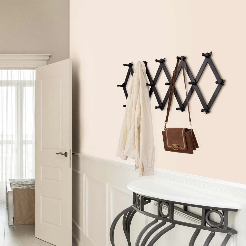 SCUNDA Accordion Wall Hanger with 16 Hooks Wooden Wall Expandable