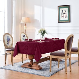 Romanstile Jacquard Rectangle Tablecloth, Elegant Waterproof Damask Floral Pattern Table Cloths Heavy Weight Decorative Table Covers for Dinner/Parties/Holiday - 60 x 120 Inch, Burgundy
