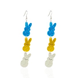 Easter Bunny Earrings for Women,Cute 3 Pairs Colorful Rabbit Dangle Earrings Glitter Acrylic Easter Candy Earring Hypoallergenic Spring Holiday Party Jewelry (Style-L)