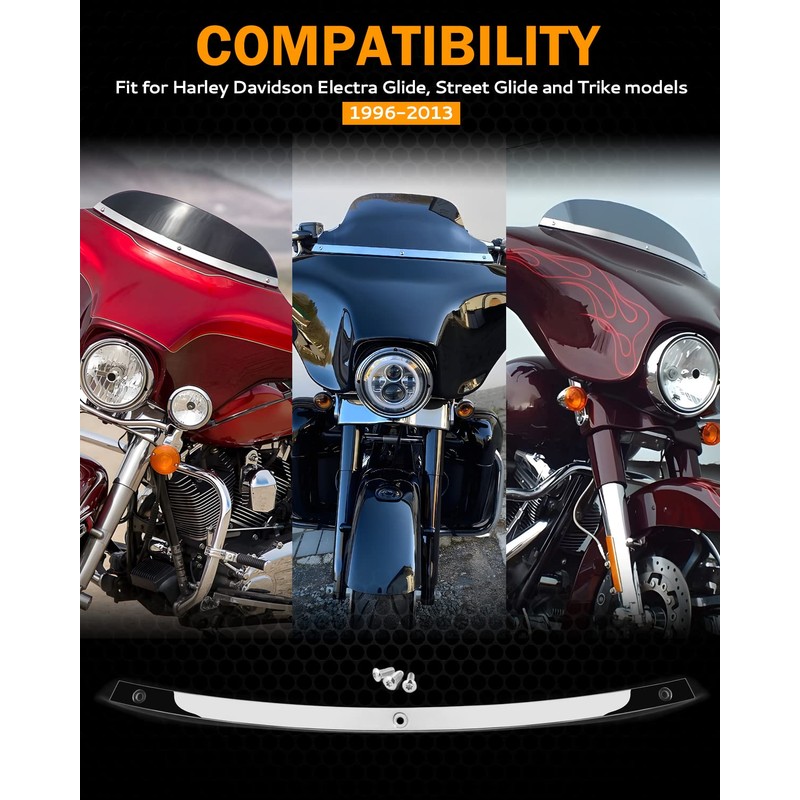 PBYMT Batwing Windshield Trim, Polished Stainless Windshield Trim Compatible for