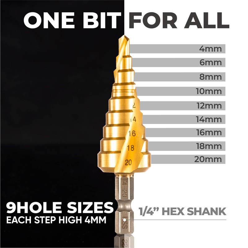 TOOLANT 4-20mm Titanium Hex Shank Step Drill Bit