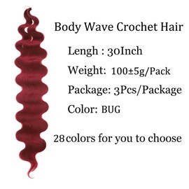 30 Inch Body Wave Crochet Hair 3 Packs Synthetic Curly Braiding Hair Ocean Wave Twist Crochet Braids French Curl Crochet Braids Wavy Braiding Hair Extensions(30",Bug)
