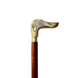 yonnogifts Handmade Wooden German Dog Head Shaped Brass Handle Walking Cane Adjustable for Unisex Canes Only with Collar Pipe Gifted Items Designer Antique Style Vintage Stick, Brown, Antique.