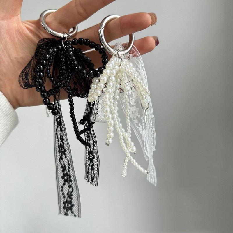 88flix Keychain, Cute, Sukuba, Korean Charm, Y2K Pearl, Ribbon, Women's,