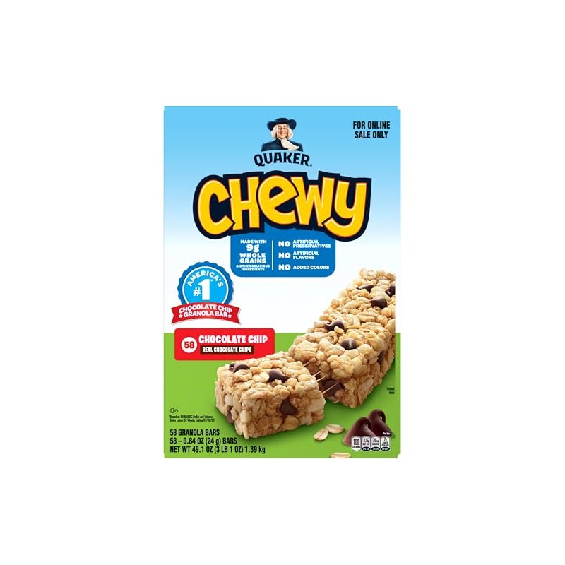 Quaker Chewy Granola Bars, Chocolate Chip, 58 Count - Packaging