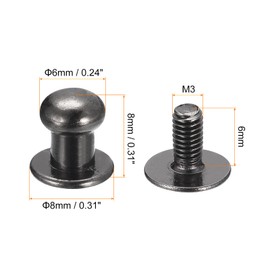 sourcing map 6 mm Ball Head Bolt Rivets Screws Back 15 Pack Round Head Button Nipple Rivets for Crafts Leather Craft Handbag Belt Metallic Black