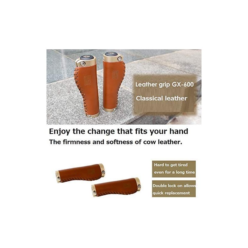GORIX Bike Cowhide Leather Grip Ergo Antique Handlebar Lock on