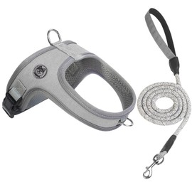 Dog Harness and Leash Set, No Pull Saddle Style pet Harness, Soft Ventilate Mesh, Adjustable, Reflective - for Medium, Small Dogs and Cats - Easy Walk Harness with 2 D-Rings (Grey, S)