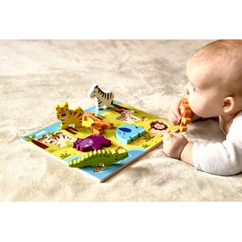 RB&G Wooden Puzzle with Large Pieces - Safari Animals Puzzle for Children from 1 Year Hippo & Co. Puzzle Baby
