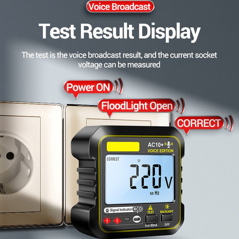 Socket Tester 10A 16A Universal Outlet Detector LCD Backlit Display