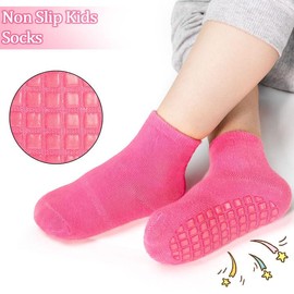 DECOVICI Toddler Grip Socks, Baby Boys Girls Non Slip with Grips Anti Skid Crew Soft Cotton Grippy Sock for Infant Kids Newborn 5-7 Years(5-7 Years, 15 White)