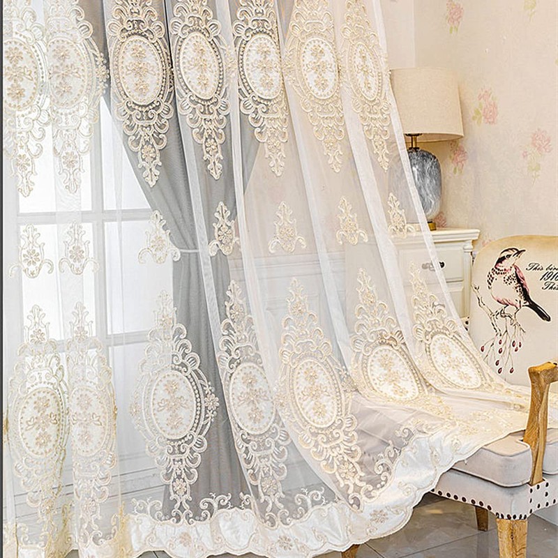 Amidoudou Pack of 2 European Double Layer Curtains with Valances