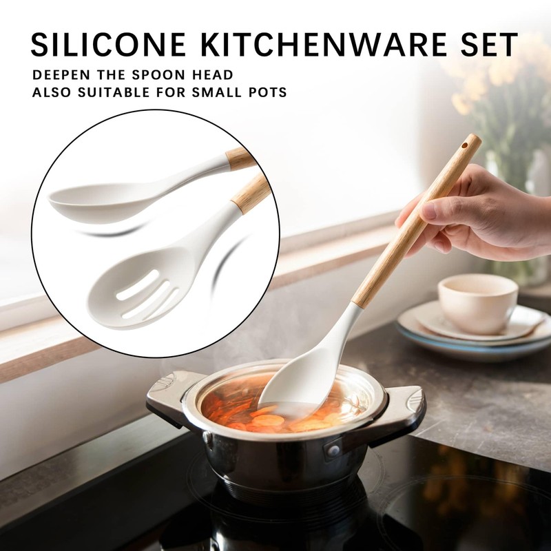 Hefild Silicone Cooking Utensils with Wooden Handles, 4-Piece Set and