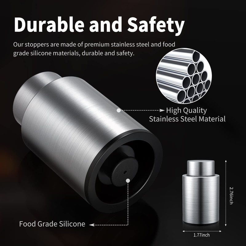 Wine Bottle Stoppers，2-in-1 Vacuum Wine Stopper，Stainless Steel Wine Savers, Reusable