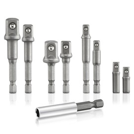 NEIKO 00257 Socket Adapter Extension Drill-Bit Set, Includes 1/4-, 3/8-, and 1/2-Inch Drives, Made with CrV Steel, 9-Piece Extension Set