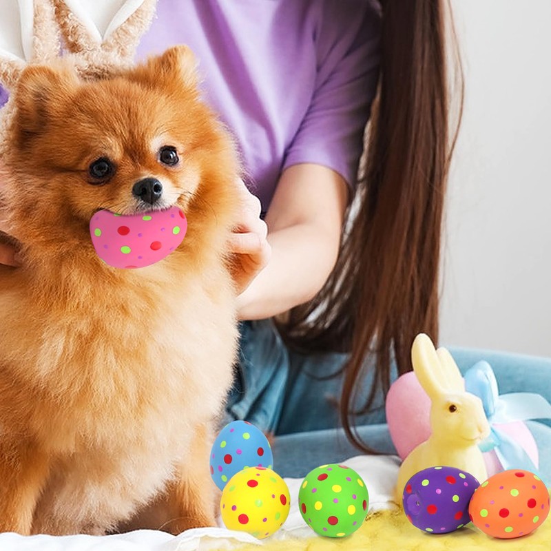 BRMDT Dog Squeaky Toys, 6 Pcs Egg Shape Interactive Rubber