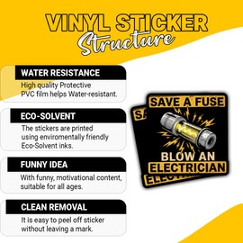 (3 Pcs) Save a Fuse Blow an Electrician Sticker – Funny Adult Humor Electrical Quote for Electricians, Linemen, Tradesmen and Blue Collar Workers for Laptop Toolbox Water Bottle 3"x3"