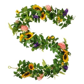 Simulation Flower Garland Boho Sunflower and Rose Floral Garland for Wedding Door Wall Decoration