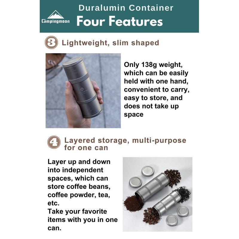 camping moon Coffee Canister 2-Stage CNC Cutting Duralumin CC-51-H