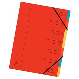 Exacompta - Ref 54075E - Stapled Spine Multipart File - 245 x 320mm in Size, Suitable for Storing A4 Documents - 7 Tabbed Sections - Red Cover with Multicoloured Tabs