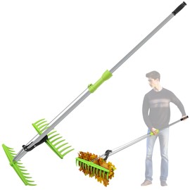 2-in-1 Leaf Grabber Rake Back Saving, Ergonomic Leaf Scoops Claws with Long Handle, Efficient Leaf Picker Upper Grabber Shovel for Yard Work Lawns Clean Up, Easy Pick Up Leaves No More Bending Over