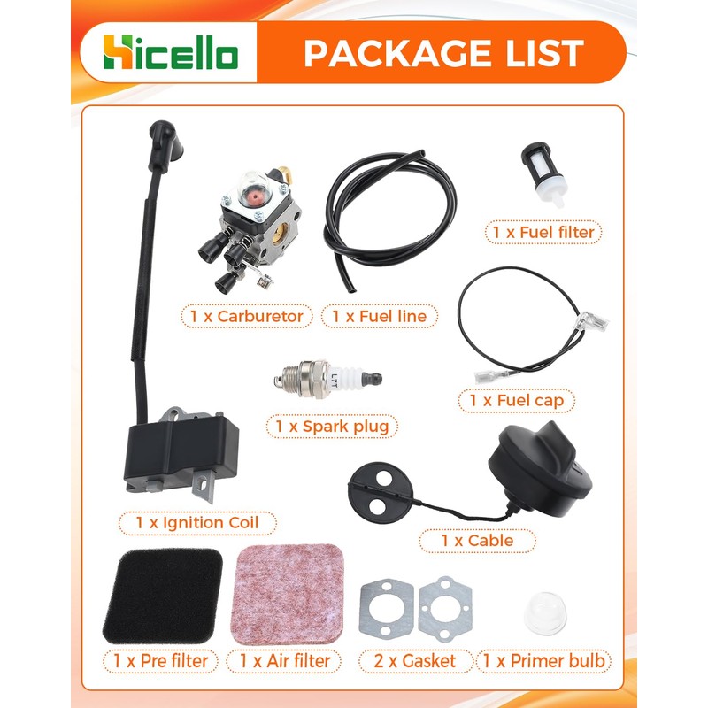Hicello FS85 String Trimmer Carburetor Kit for STHIL FS75 FS80