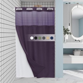 Beige Stall No Hook Shower Curtain with Snap in Liner,230GSM Waffle Weave Shower Curtains for Bathroom,54W x 80H - Color: purple, Size: 71"W x 86"L (Pack of 1)