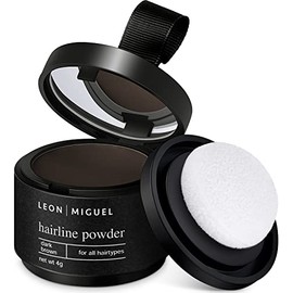 LEON MIGUEL Hair Line Powder - Ansatzpuder/Concealer | Haarverdichtung und Make-up zum Ansatz kaschieren | Wasserfest (Dunkelbraun)
