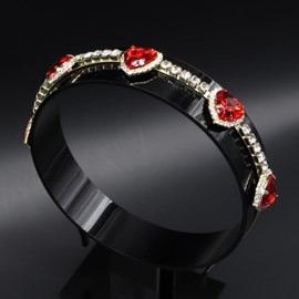 Crrezhai Big Heart Crystal Fashion Headband Glitter Red Hairband Elegant Rhinestone Vintage Hair Accessories Wedding Festive Party Headwear Accessories