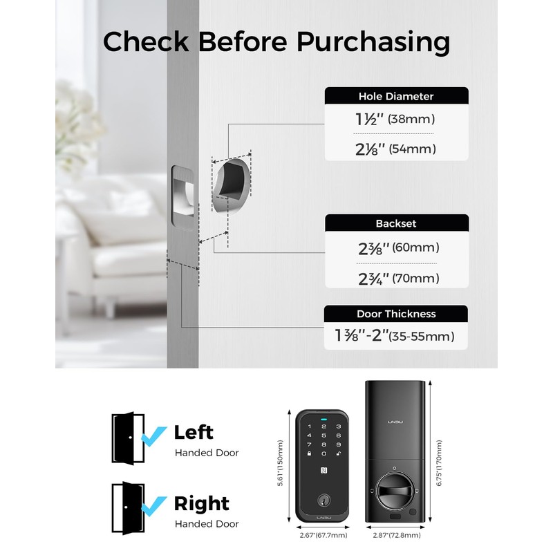 Smart Lock with Apple Home Key, Fingerprint Keyless Entry Door