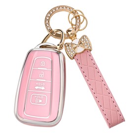 for Toyota Key Fob Cover - Soft TPU Key Case Protector Fit for 2018-2024 RAV4 Camry Avalon Corolla Highlander C-HR Prius Corolla GT86 4 Button with Bling Keychain