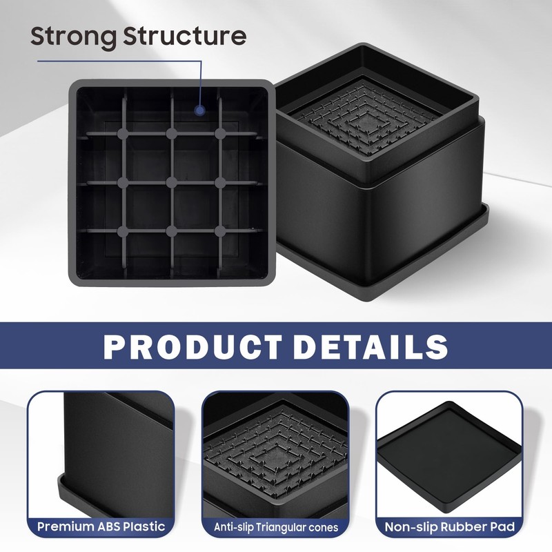 MixDora Bed Risers 2 Inch Square Stackable Furniture Risers Anti-Slip