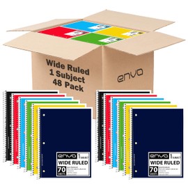 ENVO Spiral Notebook, 1 Subject, Spiral Notebook Wide Ruled, Spiral Notebook 8 x 10.5, Notebooks Bulk, School Supplies, Office Supplies, 70 Sheets, (48, Wide Ruled)