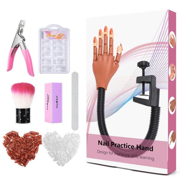 LIONVISON Nail Practice Hand for Acrylic Nails-Fake Mannequin Hands for Nails Practice, Flexible Movable Acrylic Nail Practice Manikin Hand for Beginners Nail Practice with 300PCS Nail Tips