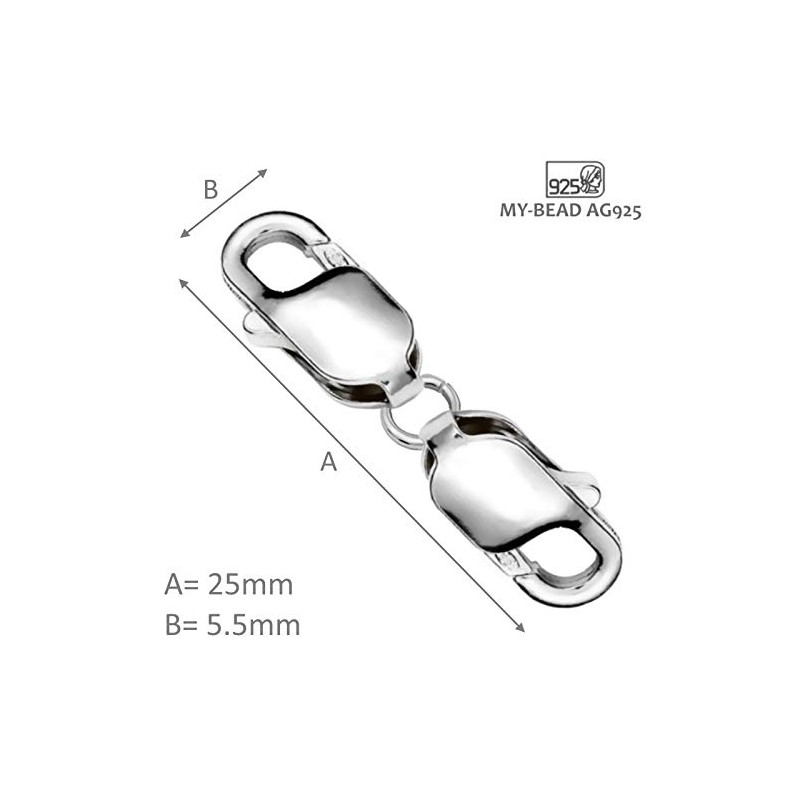 DIY925 Base Clasp Double Lobster Clasp 25 mm 925 Sterling