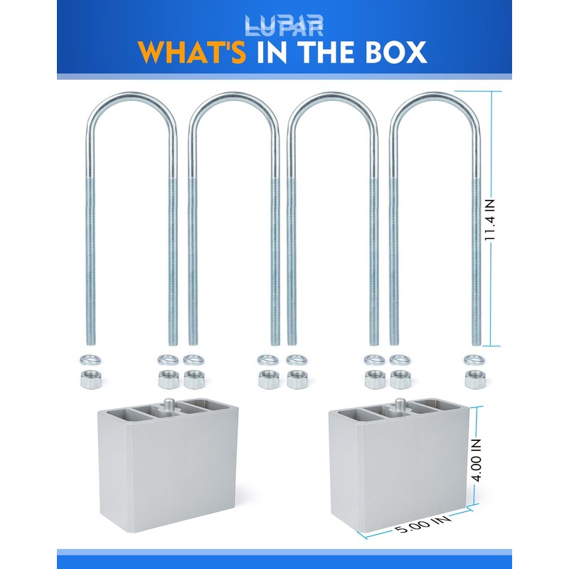 Lupar Universal Leaf Spring Lowering Block Kit, Heavy Duty Steel
