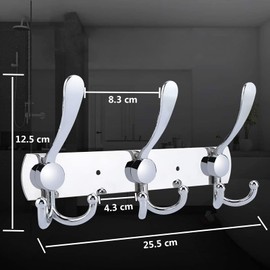 LYLIN Coat Hook, Hook Rail, Stainless Steel Rustproof Towel Hook, Wall Hook, Coat Rail, Vintage Jacket Holder, Wall for Kitchen, Bathroom, Bedroom (Silver, 9 Hooks, 2 Pieces)