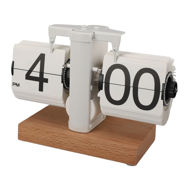 Flip Desk Clock Auto Mechanical Flip 12H AM PM Wood
