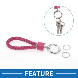 A ABSOPRO Car Keychain Universal Key Chain with Ring for Key Fobs for Home for Women Faux Leather Rose Red Silver Tone