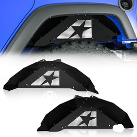 EYOUHZ for Wrangler JK Rear Inner Fender Liners Compatible with 2007-2018 Jeep Wrangler JK & JKU 2/4 Doors, Slanted White Star Logo Back Mud Guard Wheel Well Liners Steel Fender Flares Cover (2 PCS)