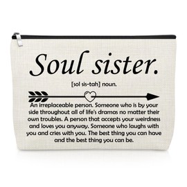 Gevody Soul Sister Gifts for Women Best Friends Cosmetic Bag Inspirational Friendship Gifts for Women Bff Bestie Makeup Bag Thank You Present for Sister Best Friend Bestie Christmas Travel Pouch