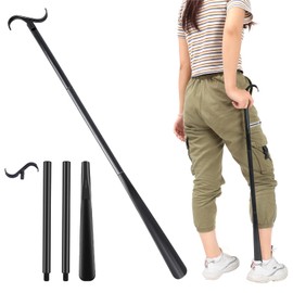 Bastón de vestir de 35 pulgadas de largo con calzador con herramienta de extracción de calcetines, ayudas de vestir extensibles ajustables para zapatos, calcetines, camisas y pantalones