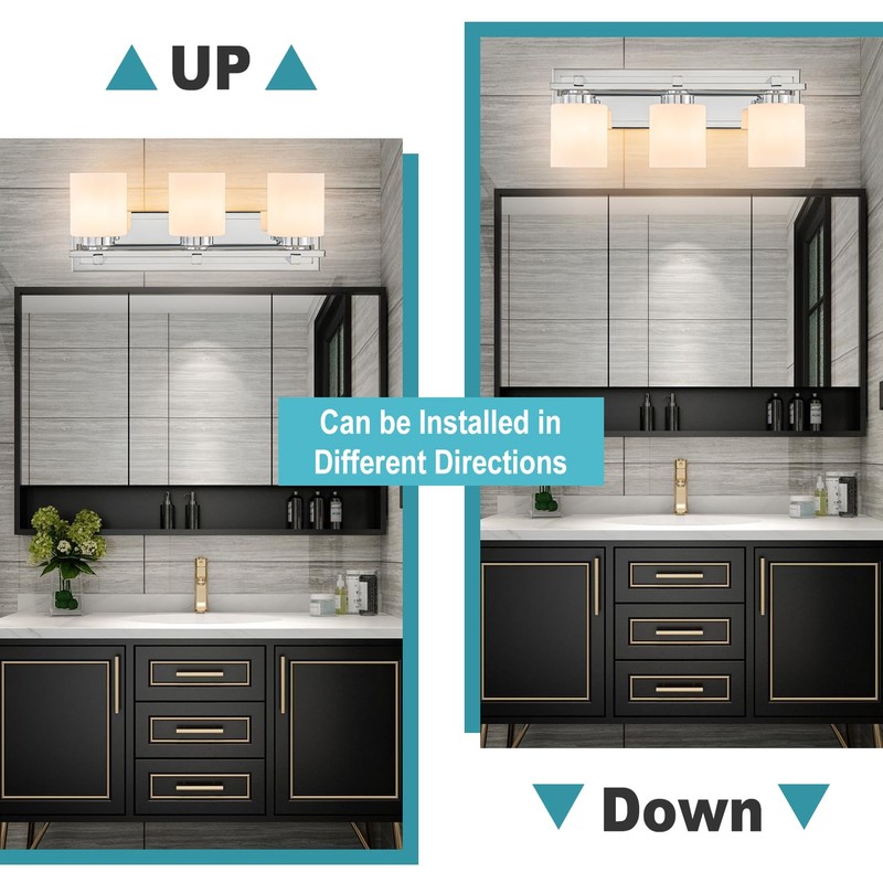 BrkNit 3 Light Modern Bathroom Light Fixtures Over Mirror, Chrome